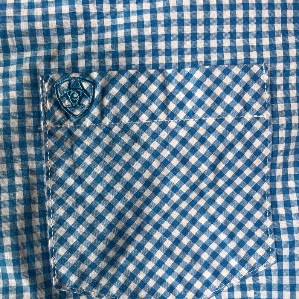 Ariat Women's Size XL Fitted Pink/Blue Plaid LS Western Shirt Embroidered Logos - Picture 4 of 8